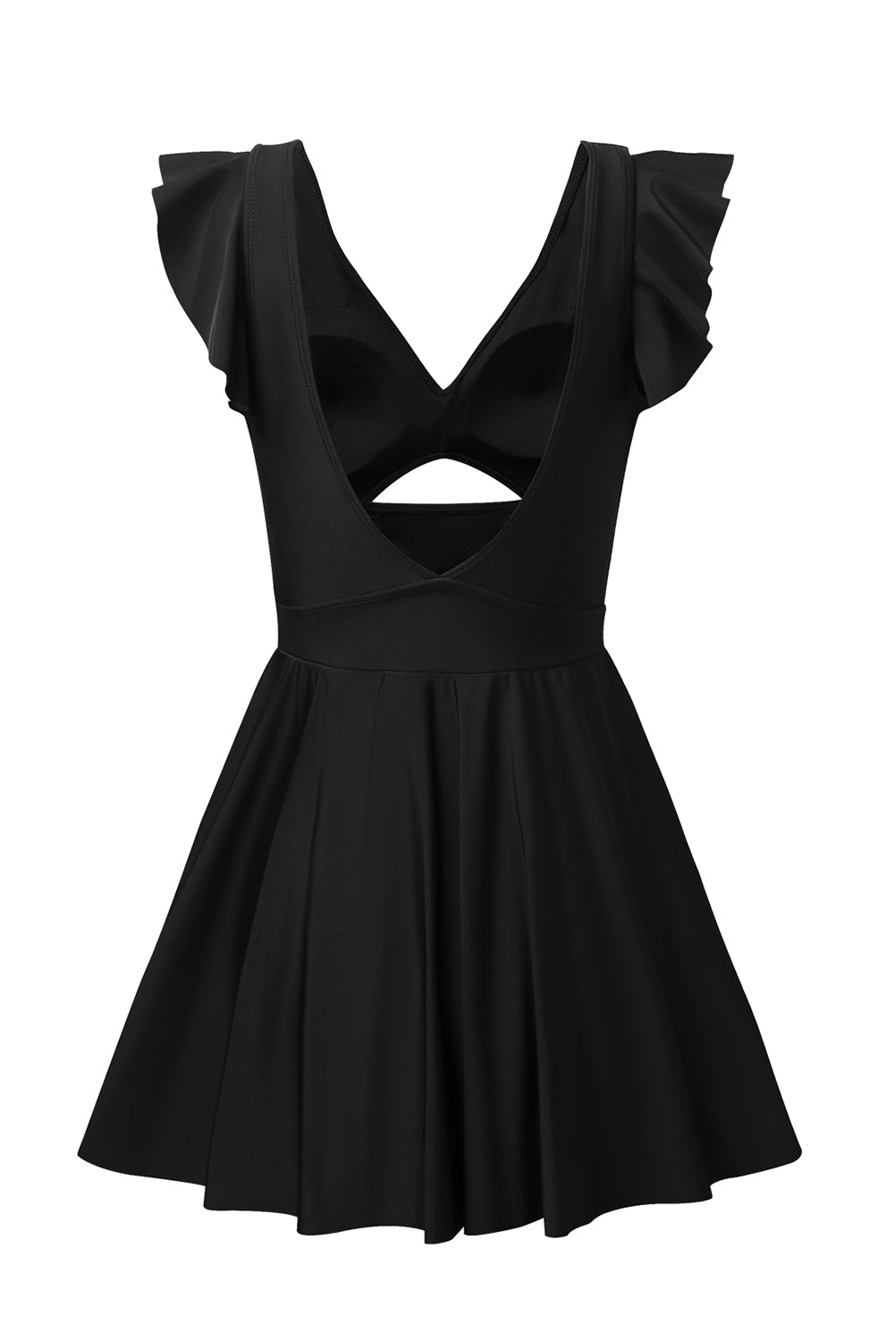 Black Cut Out Ruffle Crossed One Piece Swimdress