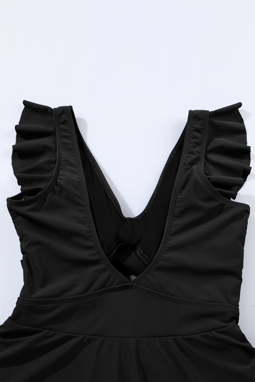 Black Cut Out Ruffle Crossed One Piece Swimdress